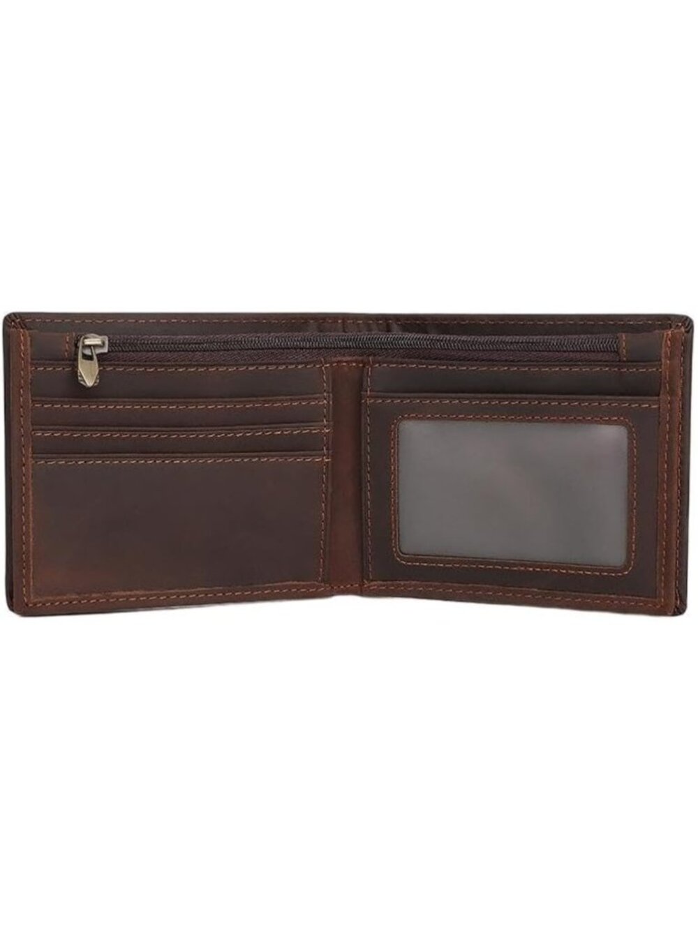 Genuine Crazy Horse Leather Bifold Wallet for Men, RFID Blocking, Zipper Closure